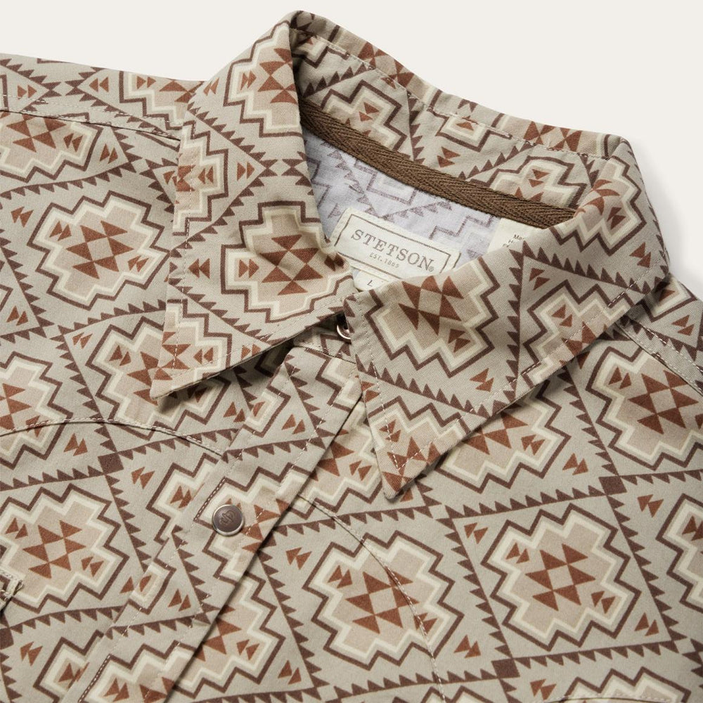 Brown Aztec Poplin Western Shirt Brown | Men Stetson Modern Cut