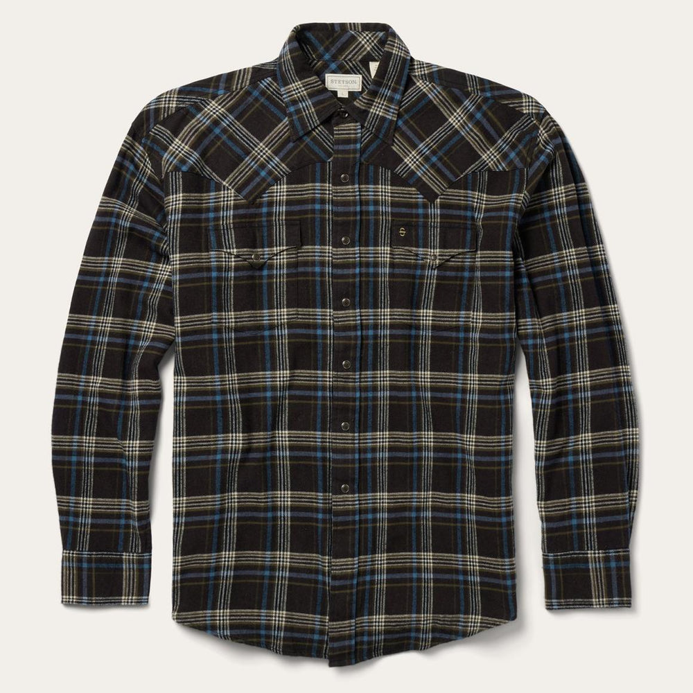 Brown Plaid Flannel Western Shirt Brown | Men Stetson Classic Cut