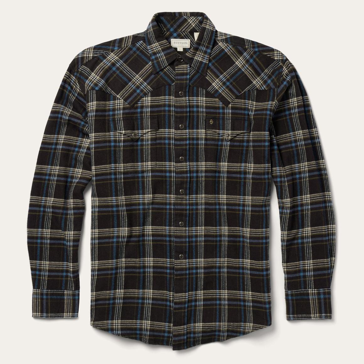 Brown Plaid Flannel Western Shirt Brown | Men Stetson Western Shirts