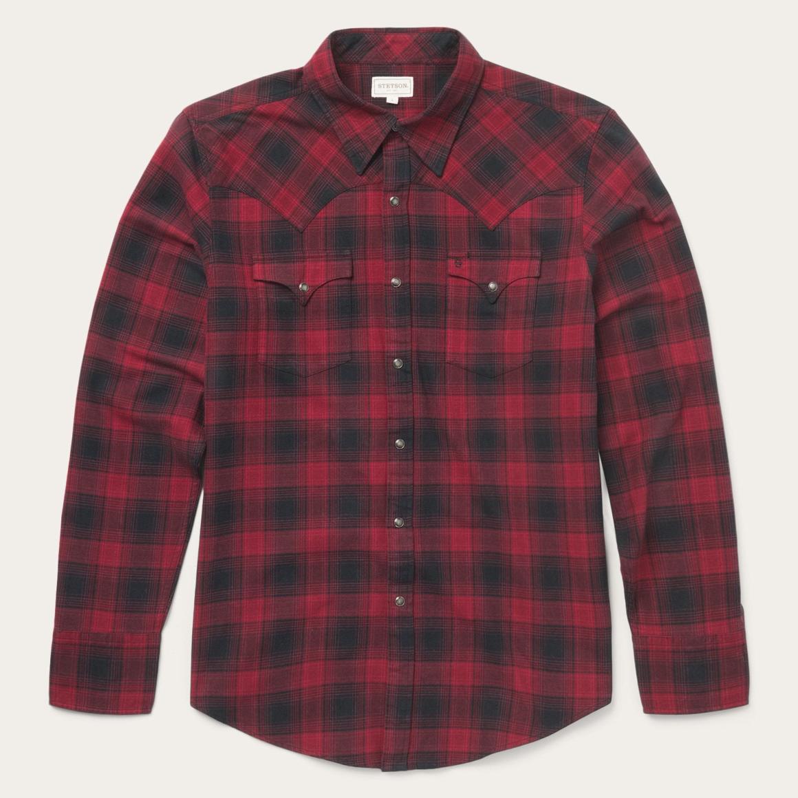 Brushed Twill Plaid Shirt Black | Men Stetson Modern Cut