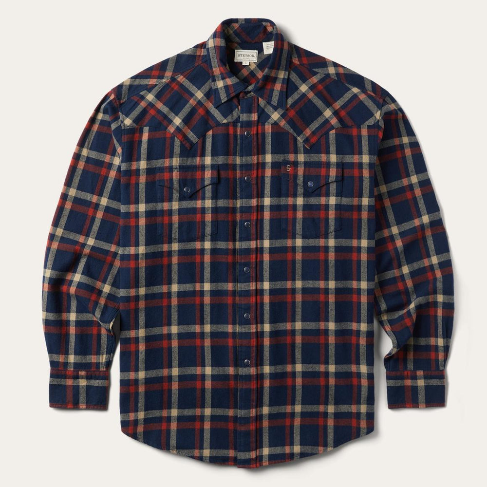 Brushed Twill Plaid Shirt Blue | Men Stetson Classic Cut