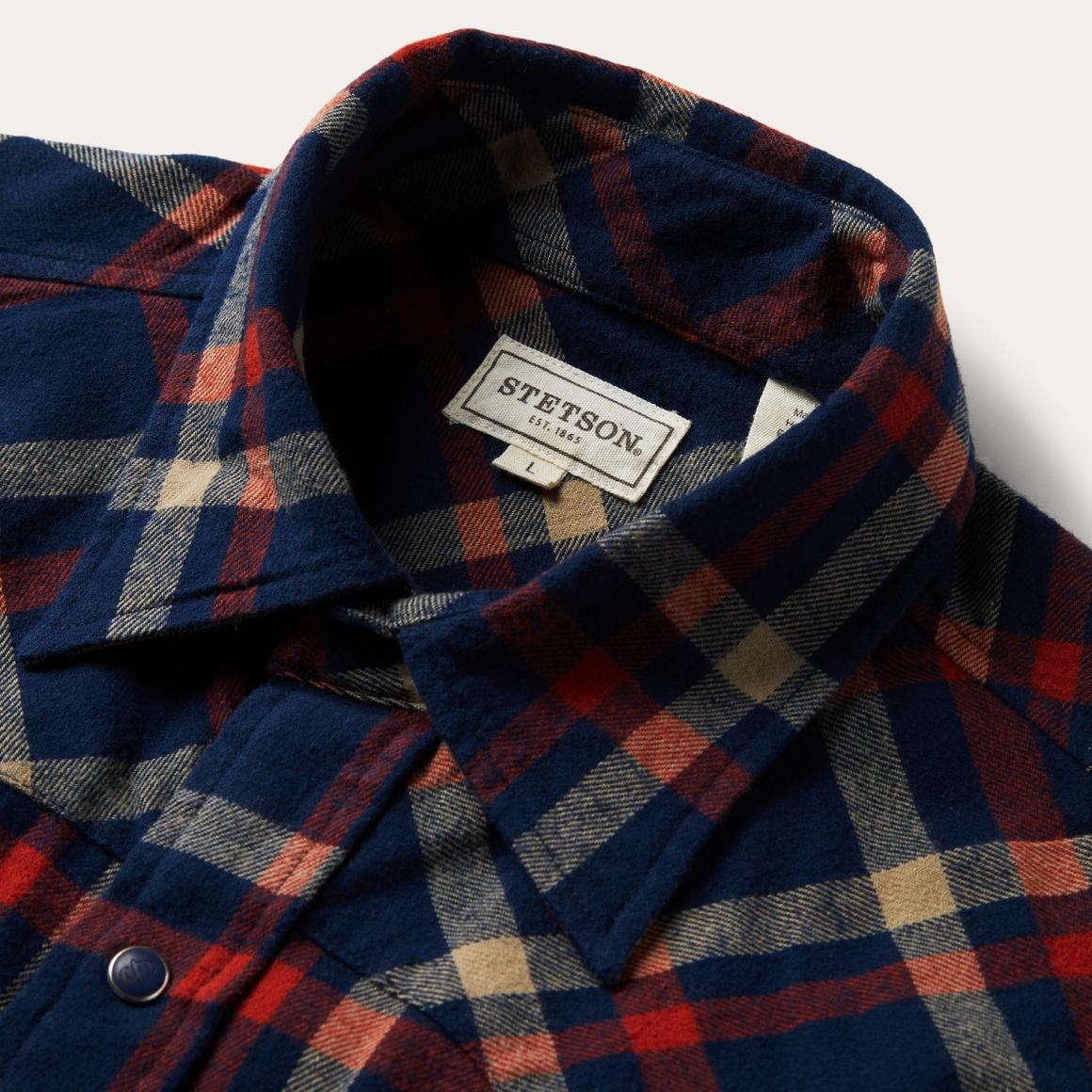 Brushed Twill Plaid Shirt Blue | Men Stetson Flannel Shirts