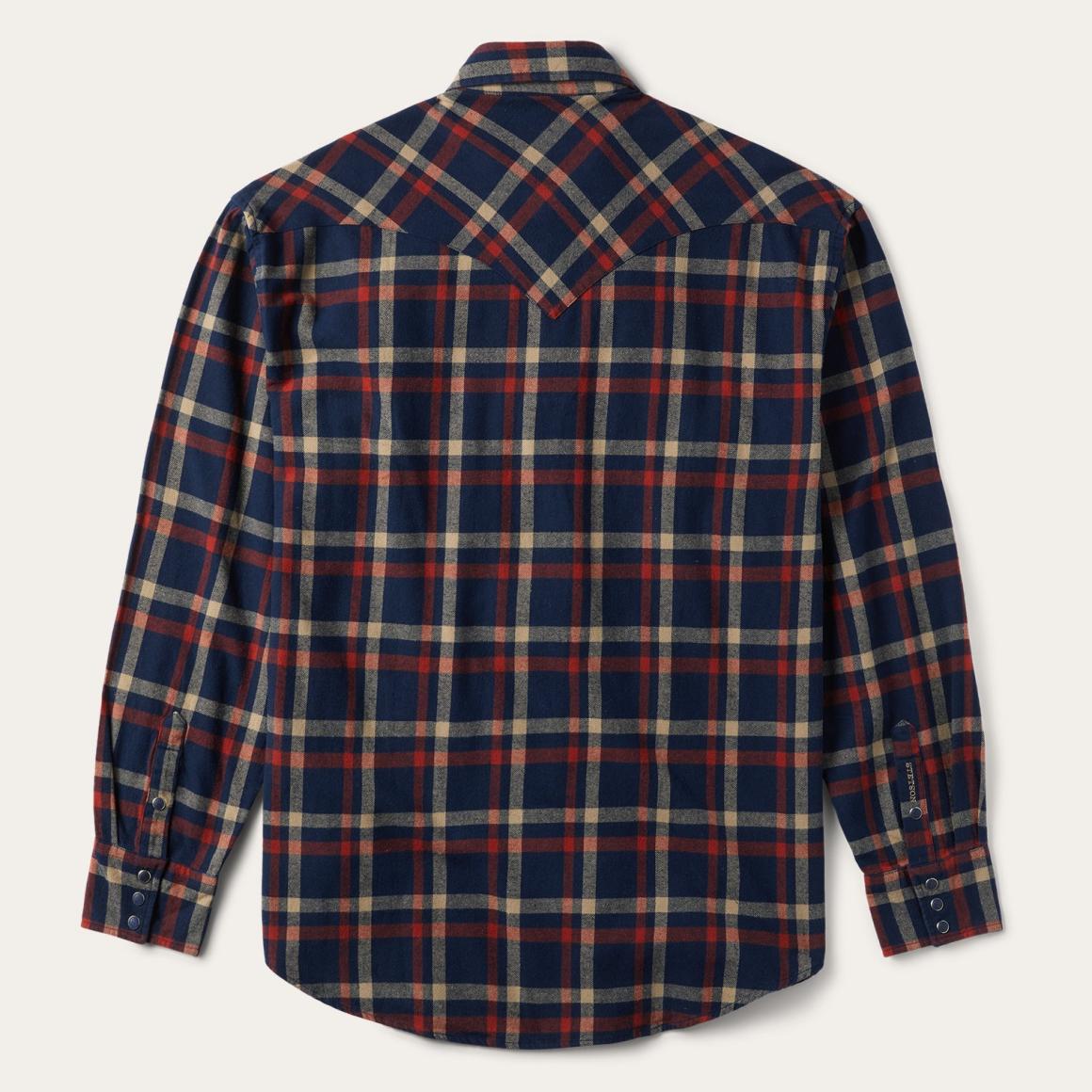 Brushed Twill Plaid Shirt Blue | Men Stetson Western Shirts