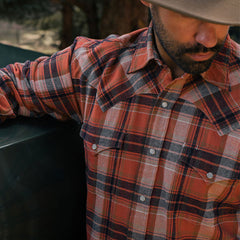 Brushed Twill Plaid Shirt Orange | Men Stetson Western Shirts