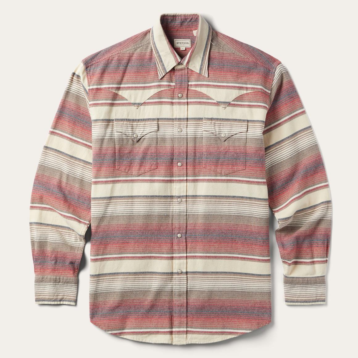 Brushed Twill Striped Shirt Red | Men Stetson Classic Cut
