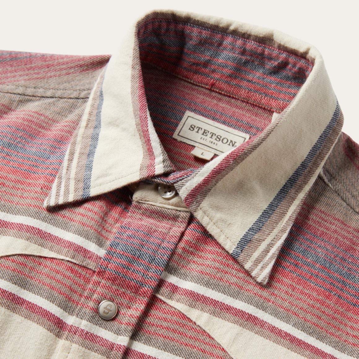 Brushed Twill Striped Shirt Red | Men Stetson Classic Cut