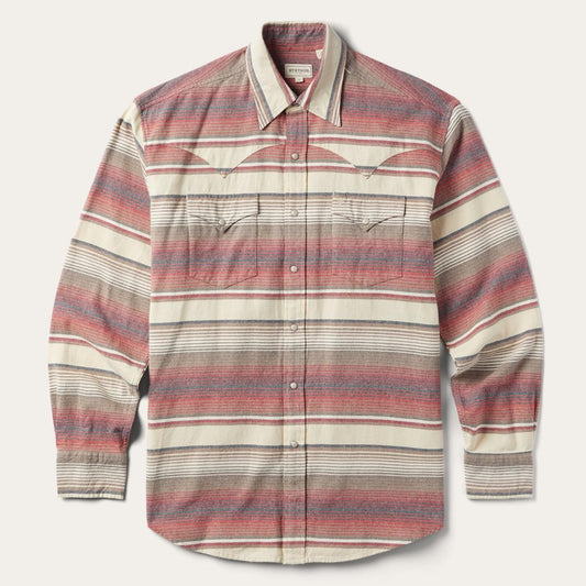 Brushed Twill Striped Shirt Red | Men Stetson Flannel Shirts