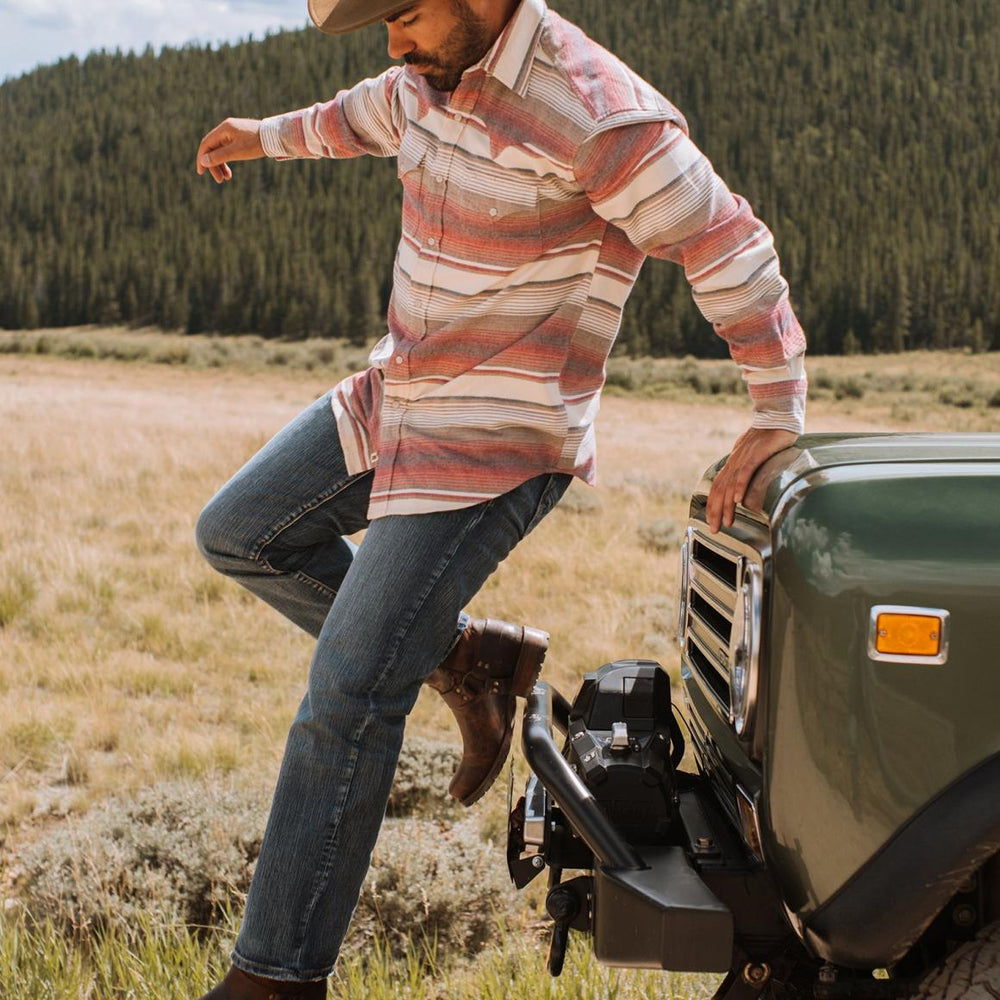 Brushed Twill Striped Shirt Red | Men Stetson Western Shirts