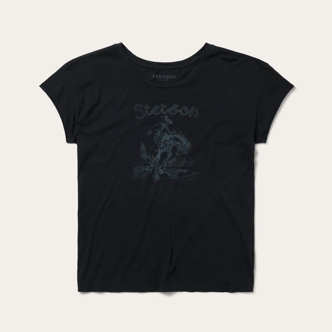 Bucking Cowboy Graphic Tee Black | Women Stetson Tees