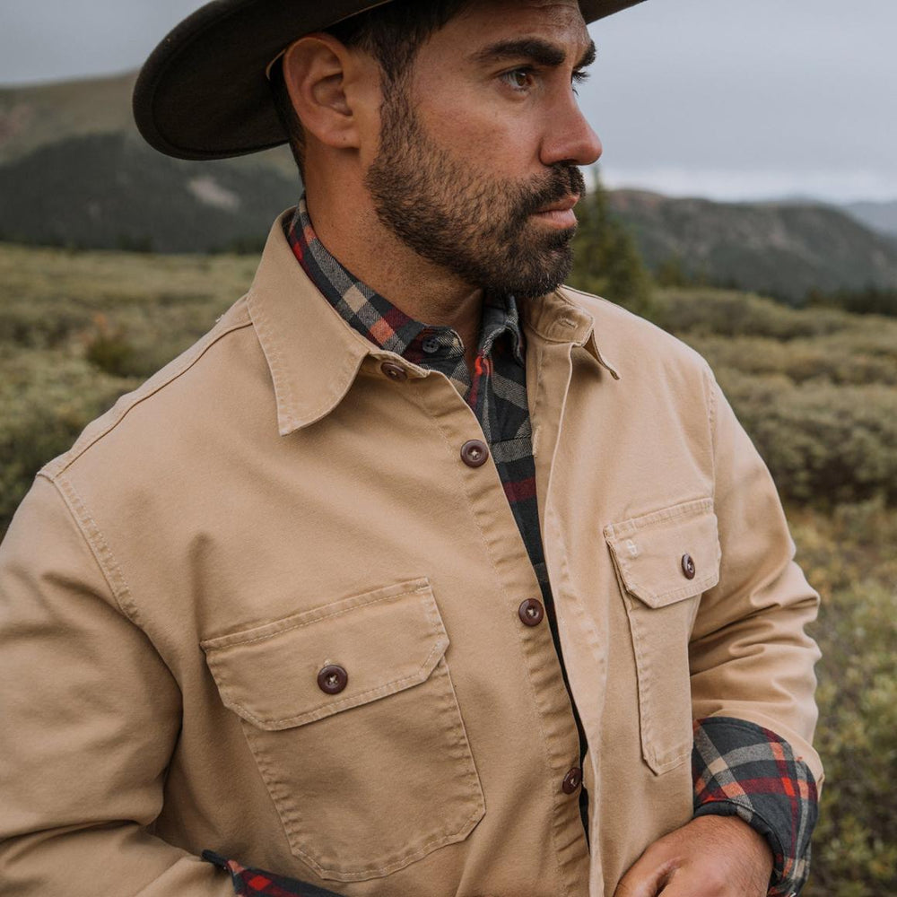 Camel Stretch Canvas Shirt Jacket Brown | Men Stetson Jackets