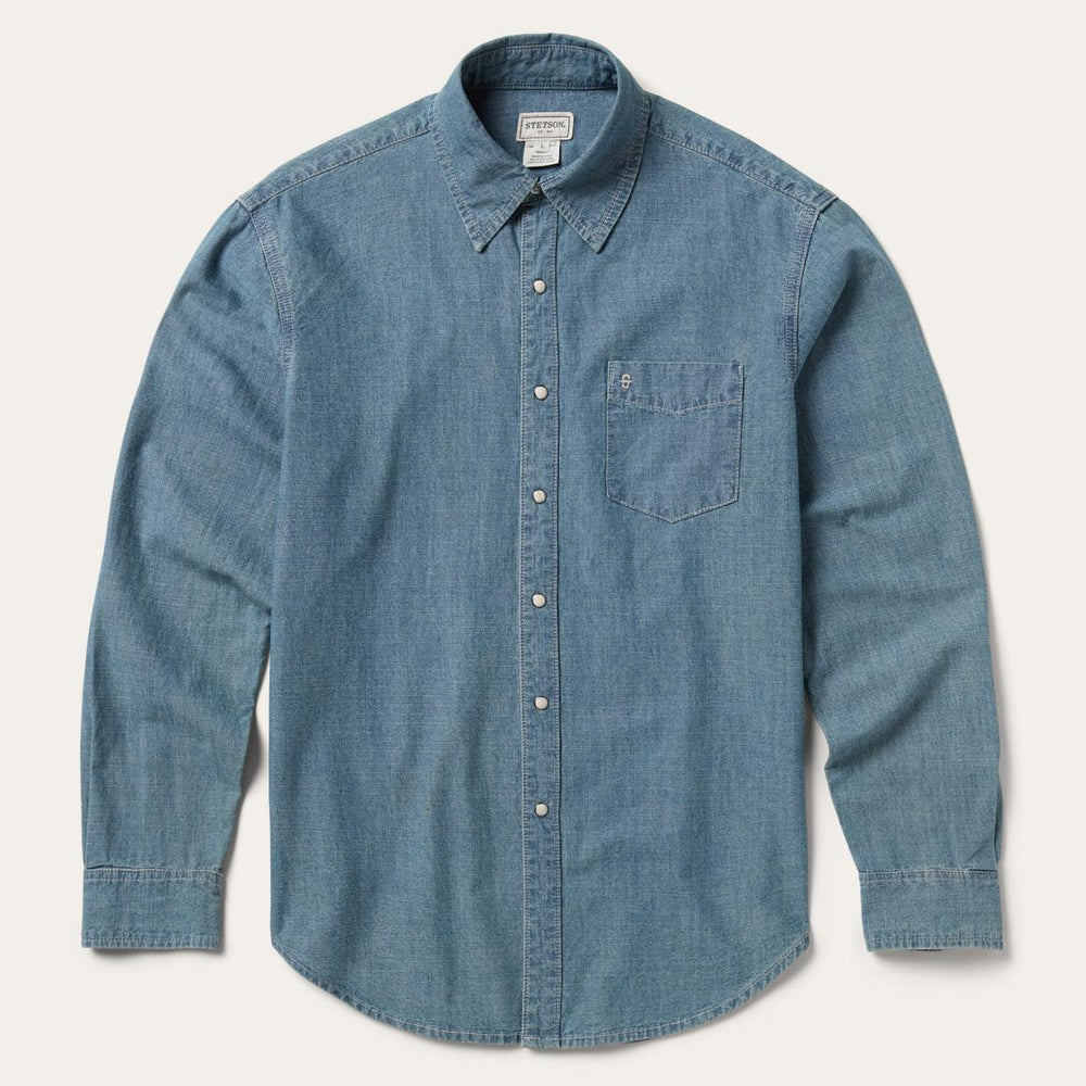 Chambray Denim Shirt Blue | Men Stetson Western Shirts