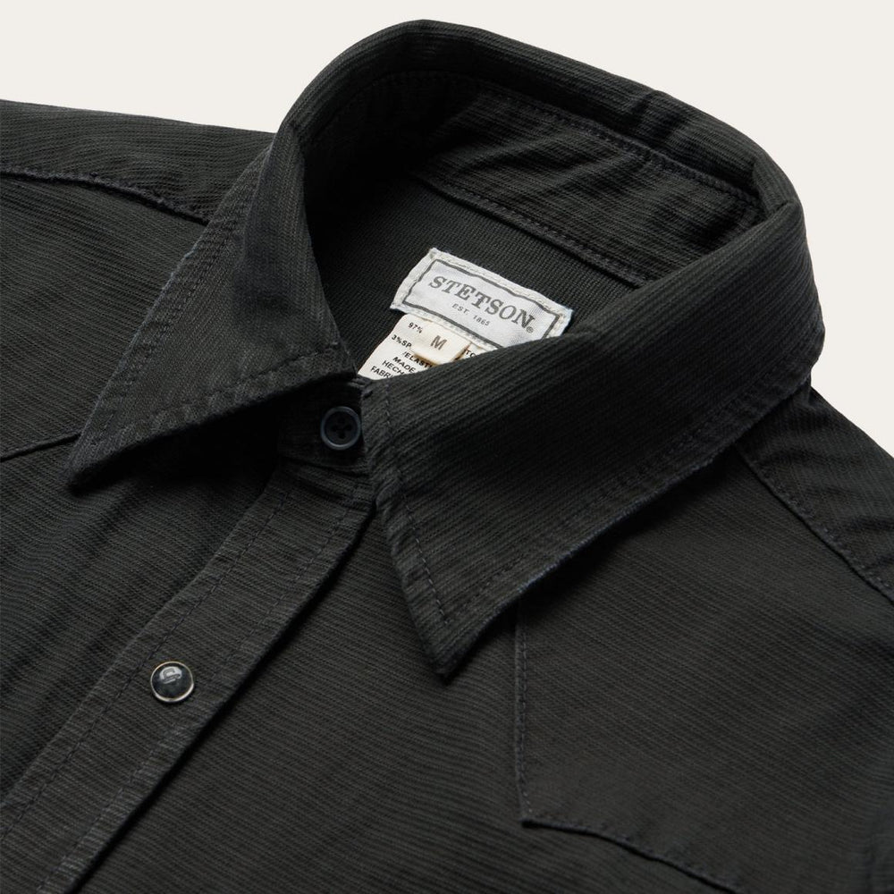 Charcoal Corded Denim Shirt Grey | Men Stetson Modern Cut