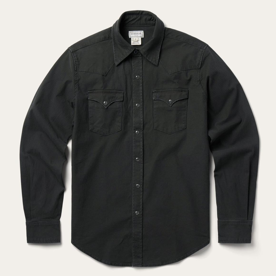 Charcoal Corded Denim Shirt Grey | Men Stetson Western Shirts