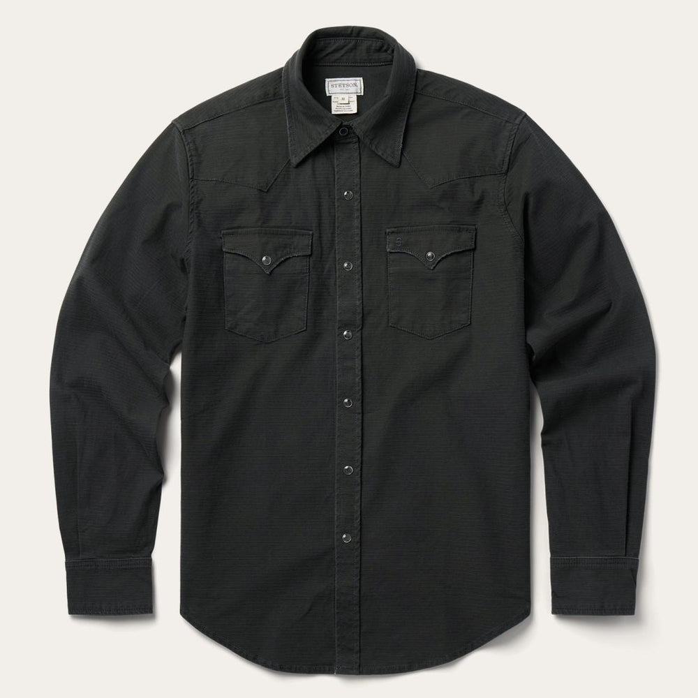 Charcoal Corded Denim Shirt Grey | Men Stetson Western Shirts