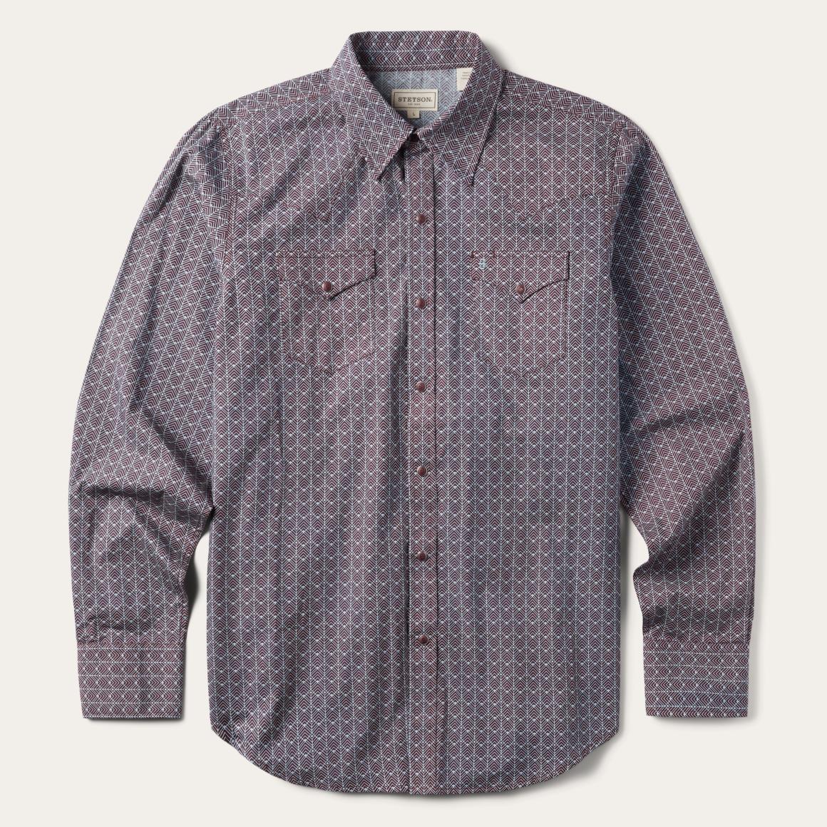 Chevron Grid Shirt Brown | Men Stetson Modern Cut