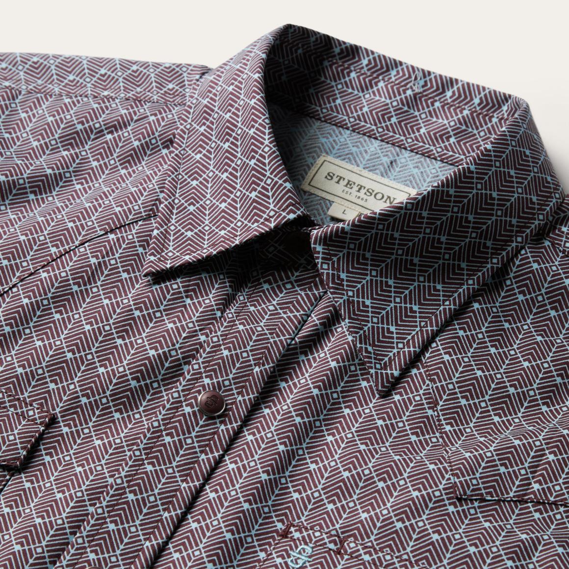 Chevron Grid Shirt Brown | Men Stetson Modern Cut