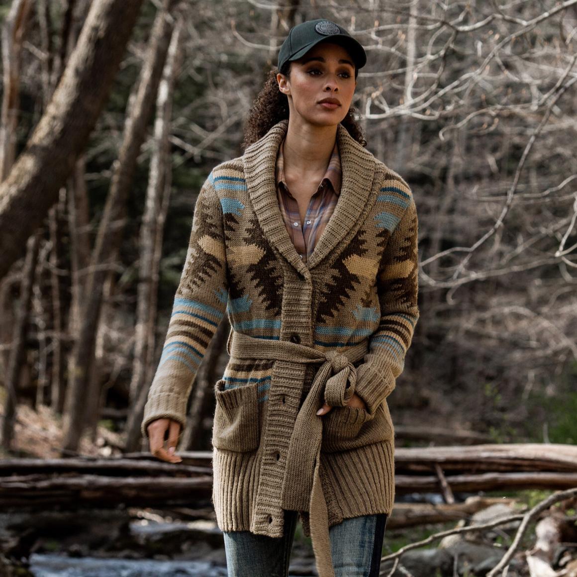 Chunky Knit Tie Sweater In Brown Wine | Women Stetson Sweaters