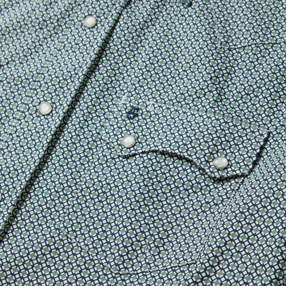 Circle Diamond Print Short Sleeve Western Shirt Green | Men Stetson Western Shirts