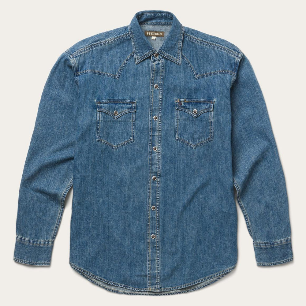Classic Denim Shirt Blue | Men Stetson Classic Cut