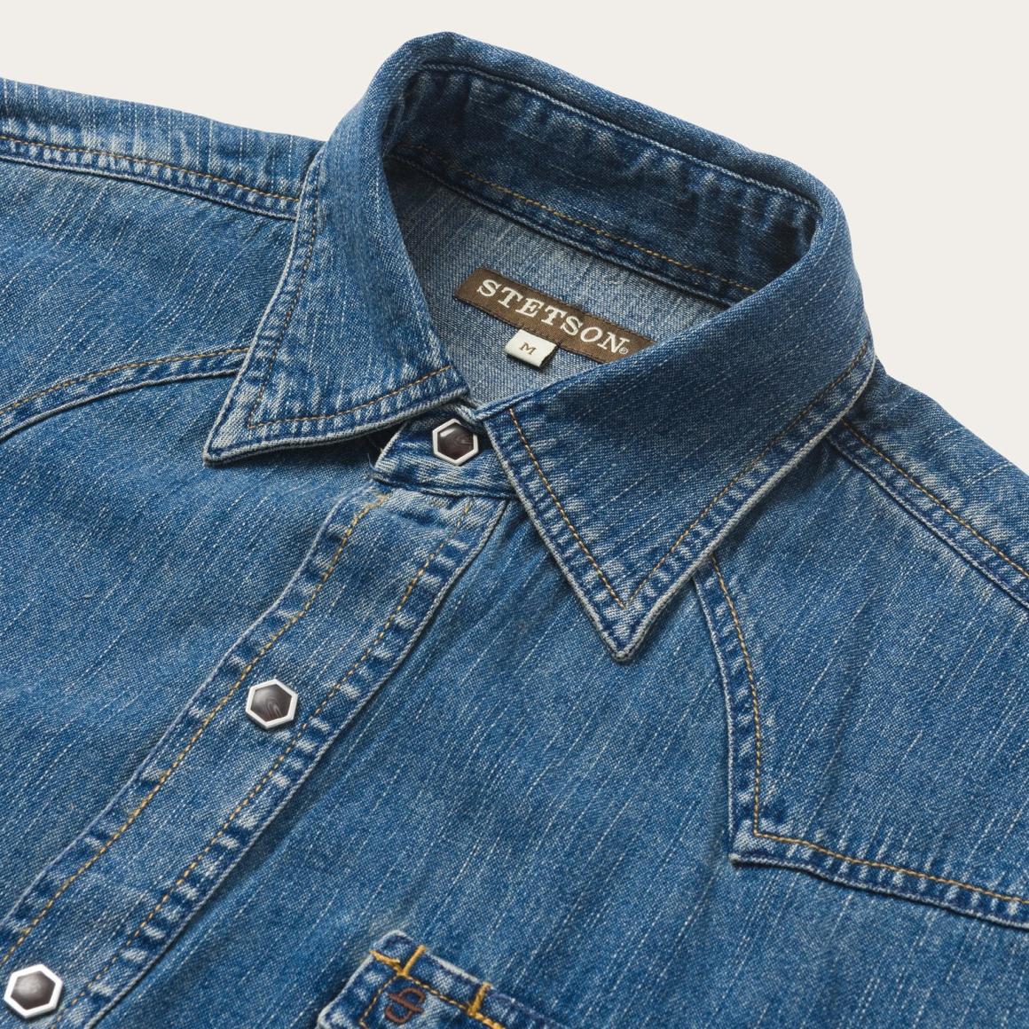 Classic Denim Shirt Blue | Men Stetson Denim Shirts