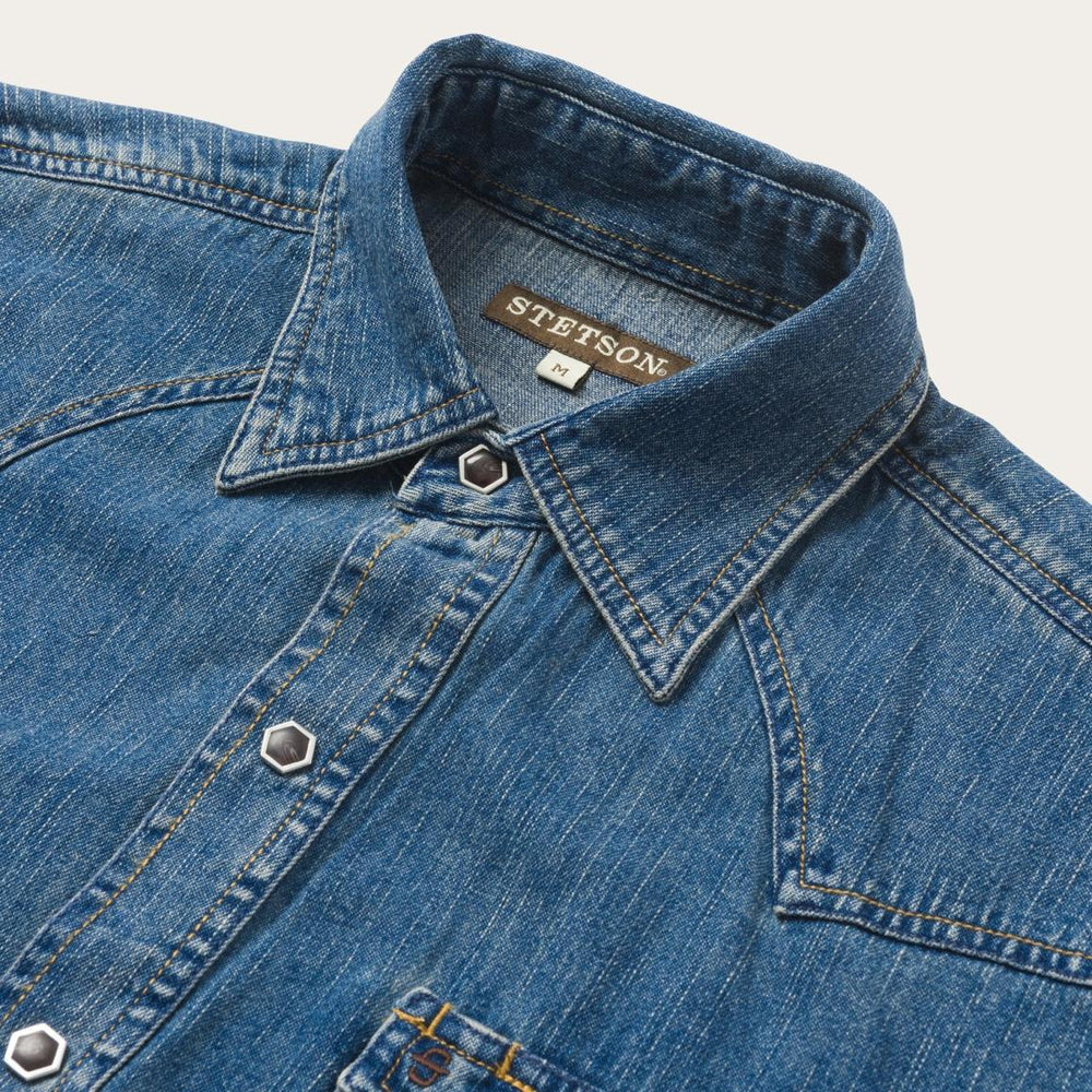 Classic Denim Shirt Blue | Men Stetson Western Shirts