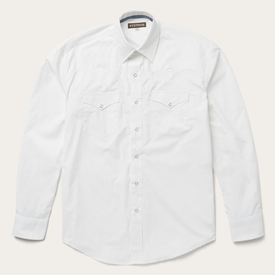 Classic Solid Snap Poplin Shirt In Optic White White | Men Stetson Classic Cut
