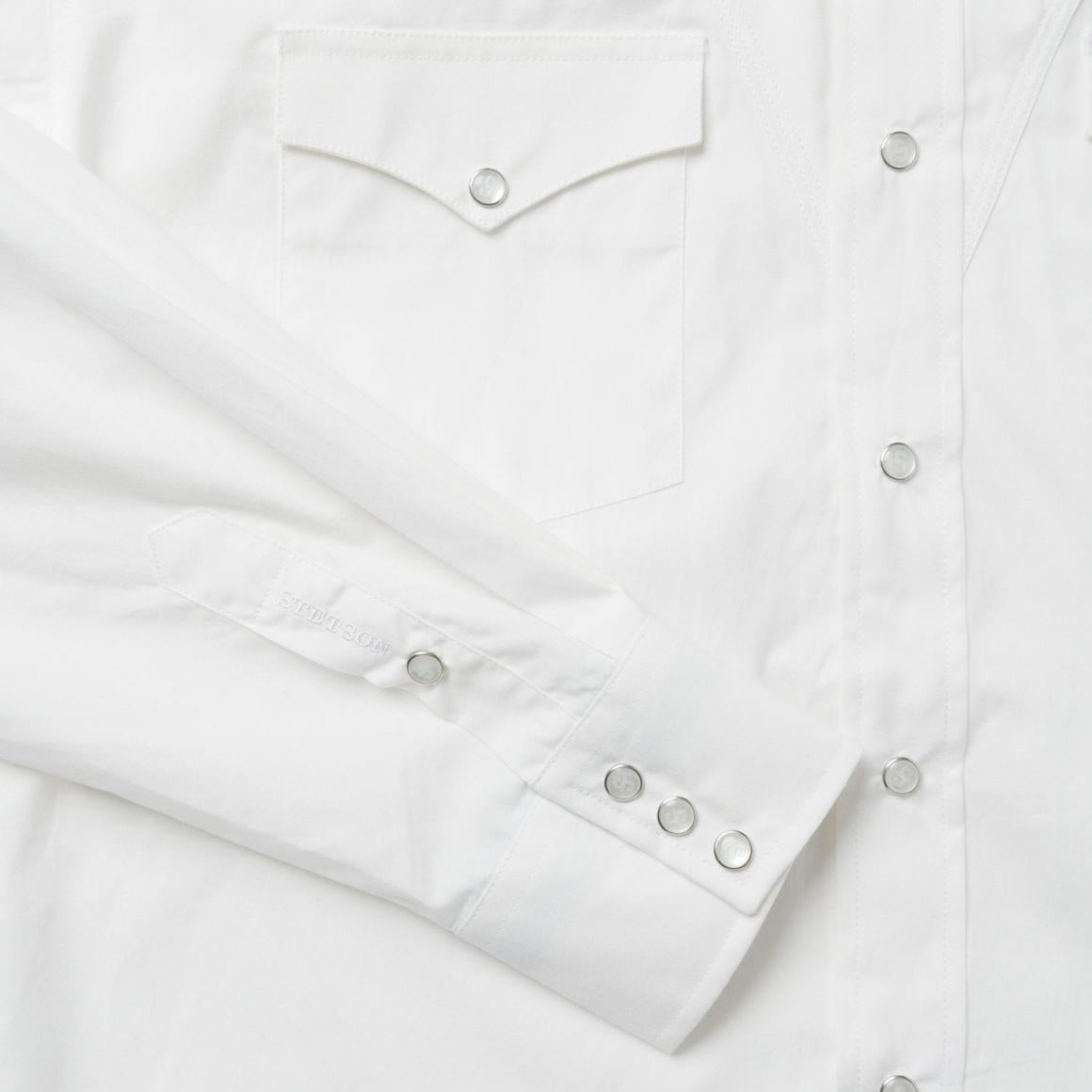 Classic Solid Snap Poplin Shirt In Optic White White | Men Stetson Classic Cut