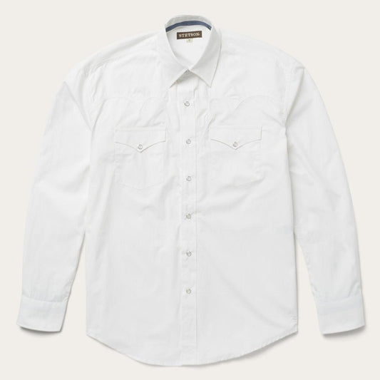 Classic Solid Snap Poplin Shirt In Optic White White | Men Stetson Classic Cut