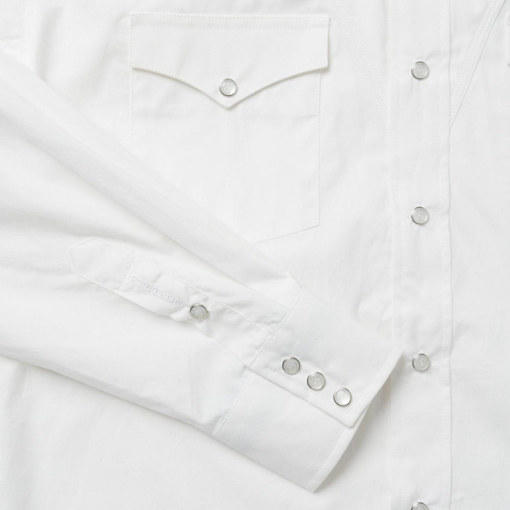 Classic Solid Snap Poplin Shirt In Optic White White | Men Stetson Western Shirts