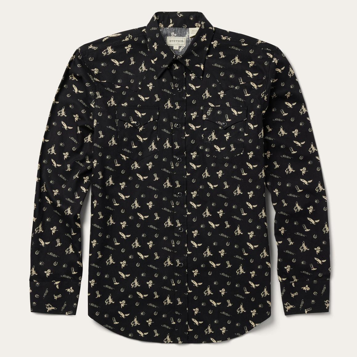 Conversation Print Western Shirt Black | Men Stetson Western Shirts