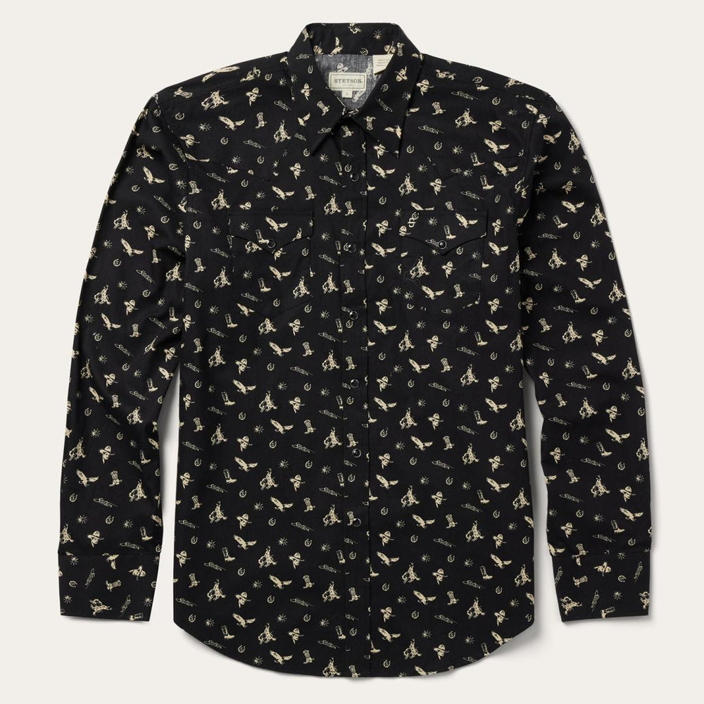 Conversation Print Western Shirt Black | Men Stetson Western Shirts