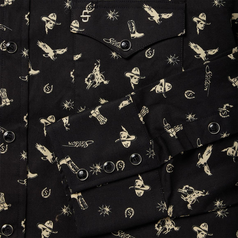 Conversation Print Western Shirt Black | Men Stetson Western Shirts