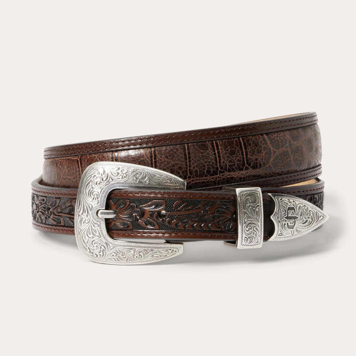 Croco Print Tooled Tapered Belt Brown/cognac | Men Stetson Belts