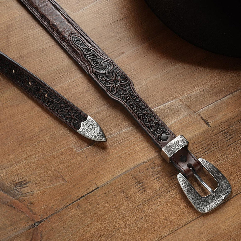 Croco Print Tooled Tapered Belt Brown/cognac | Men Stetson Belts