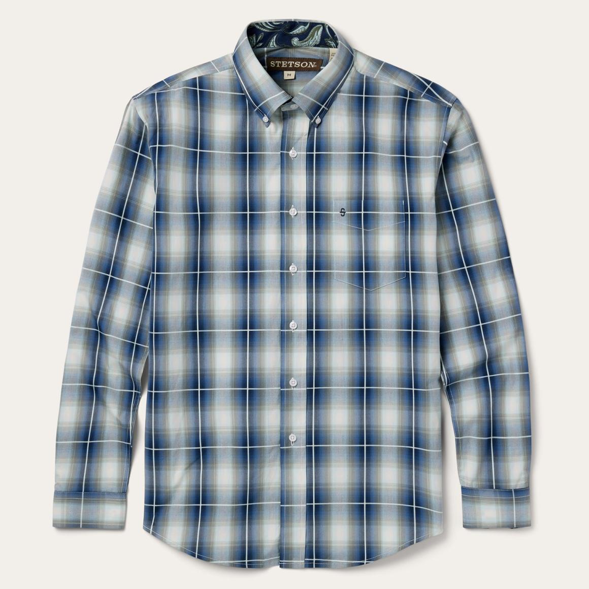 Crystal Plaid Button Down Shirt Blue | Men Stetson Classic Cut