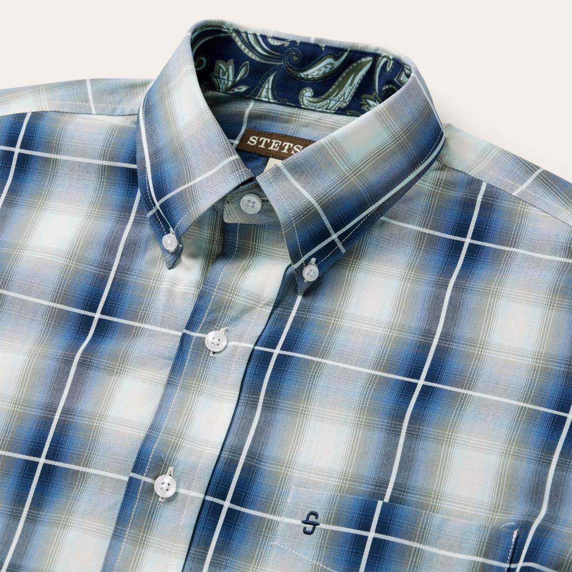 Crystal Plaid Button Down Shirt Blue | Men Stetson Western Shirts
