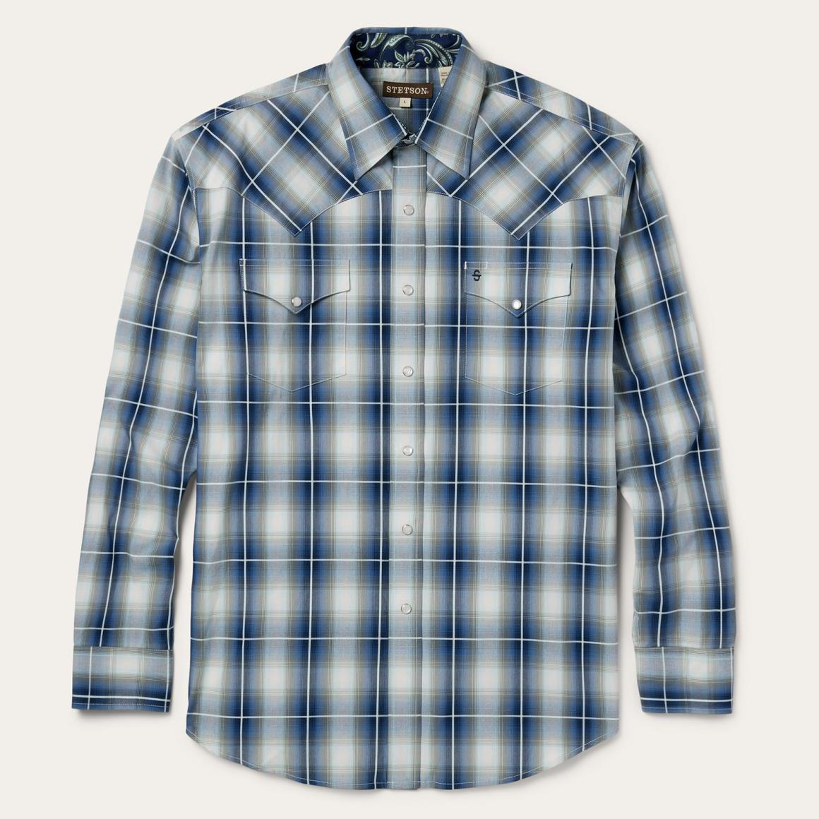 Crystal Plaid Western Shirt Blue | Men Stetson Classic Cut