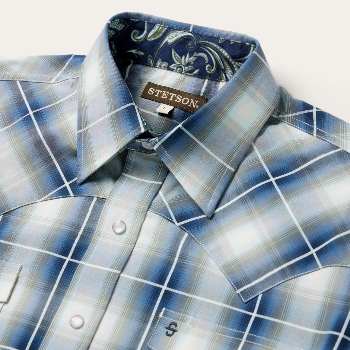 Crystal Plaid Western Shirt Blue | Men Stetson Classic Cut