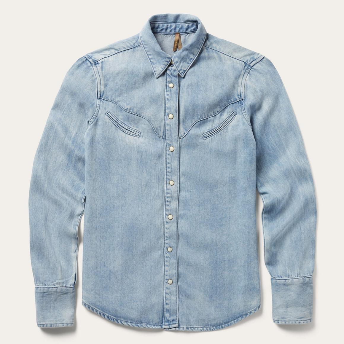 Curved Yoke Western Denim Shirt Blue | Women Stetson Denim Shirts