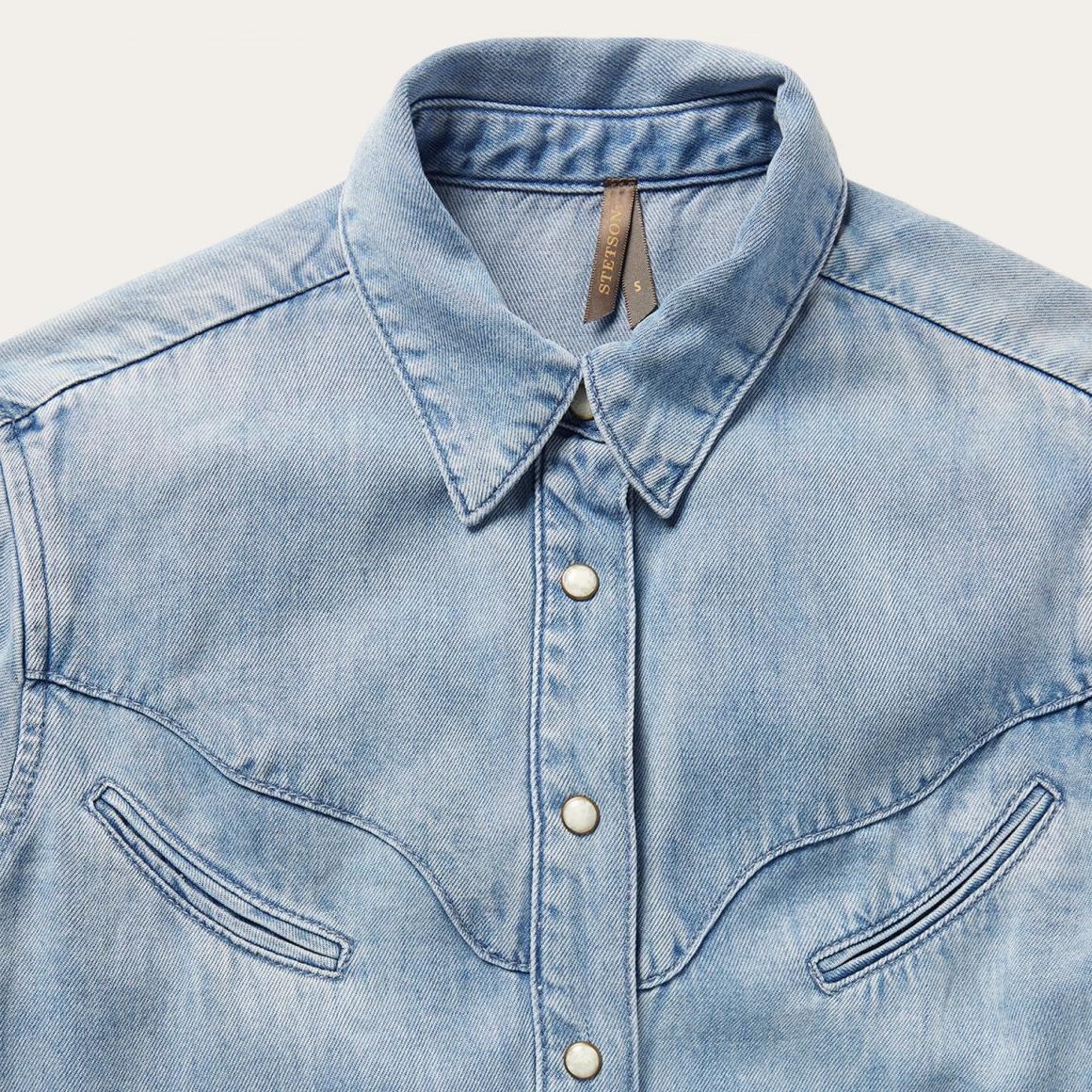 Curved Yoke Western Denim Shirt Blue | Women Stetson Denim Shirts