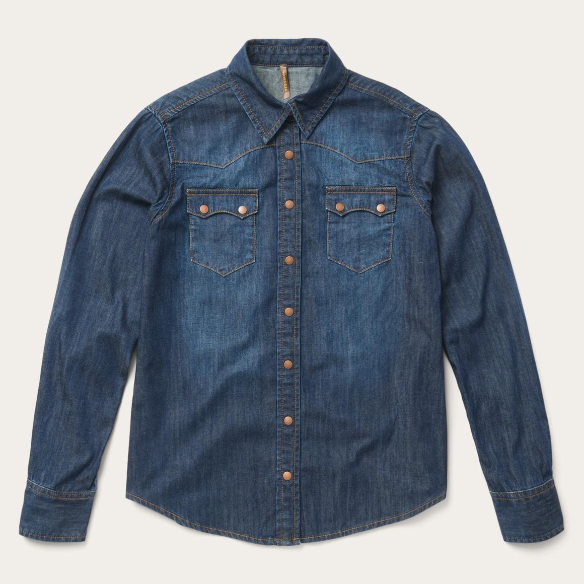 Dark Denim Snap Front Shirt Blue | Women Stetson Denim Shirts