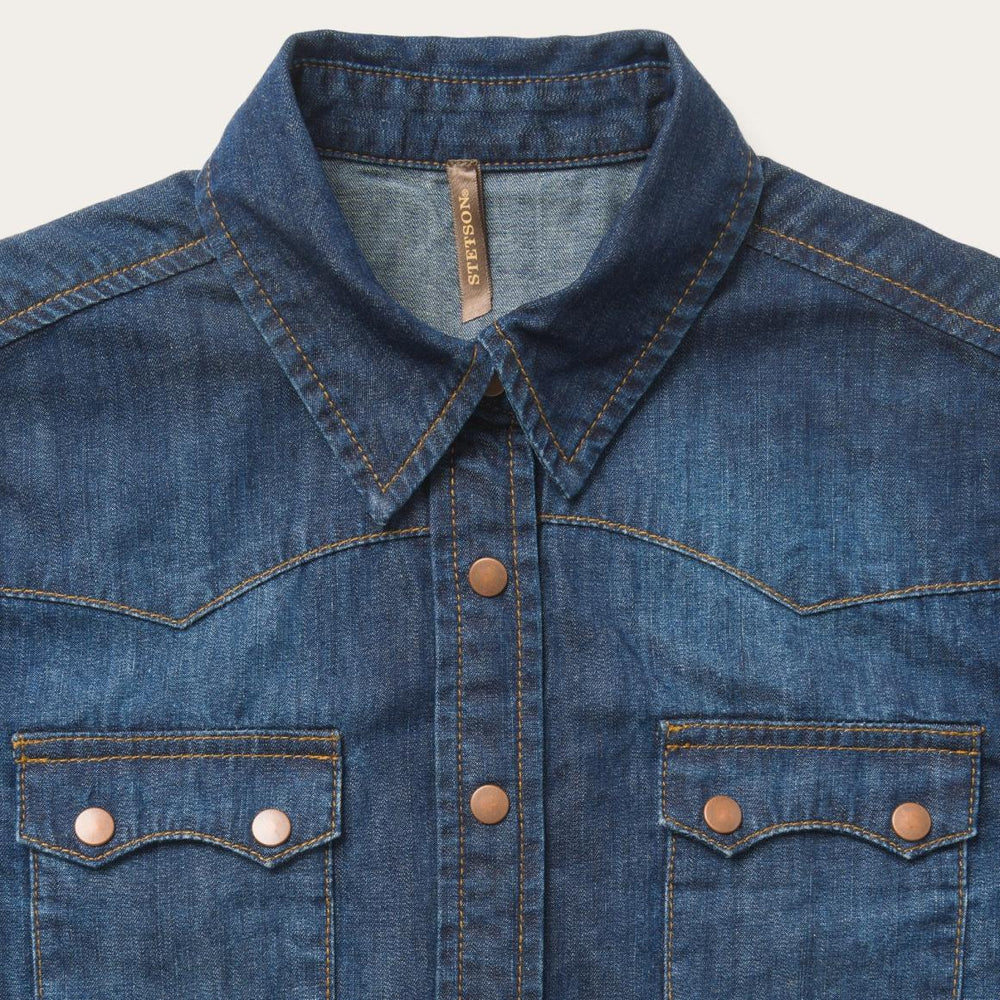 Dark Denim Snap Front Shirt Blue | Women Stetson Denim Shirts