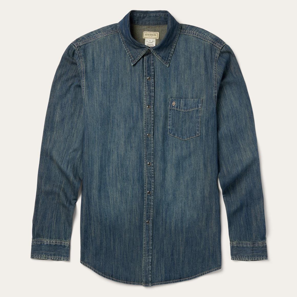 Dark Denim Western Shirt Blue | Men Stetson Denim Shirts