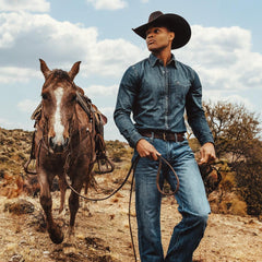 Dark Denim Western Shirt Blue | Men Stetson Western Shirts