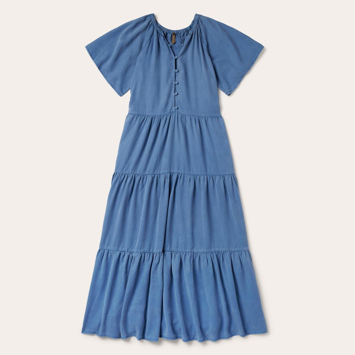 Denim Long Three Tiered Dress Blue | Women Stetson Midi