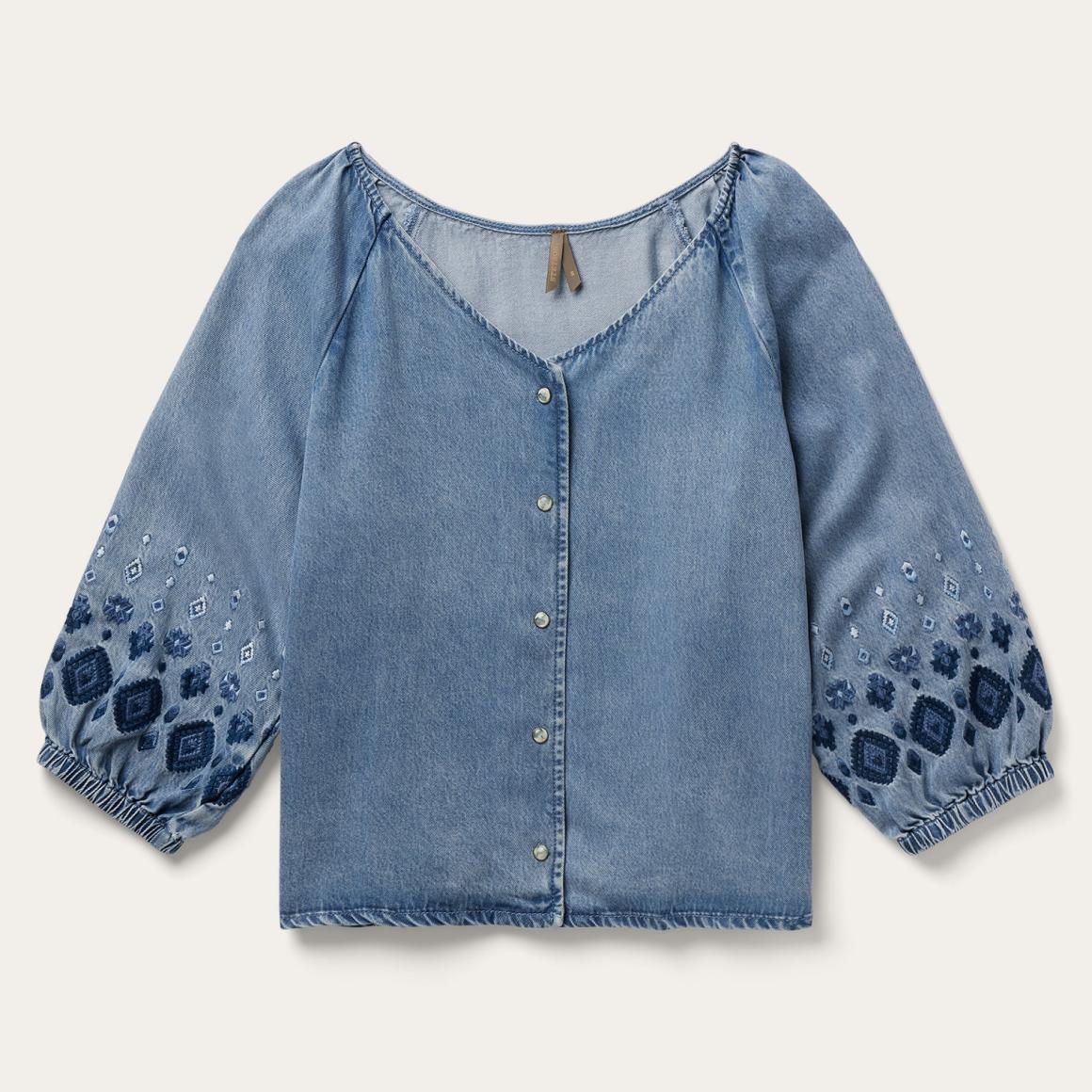 Denim Snap Front Blouse Blue | Women Stetson Blouses