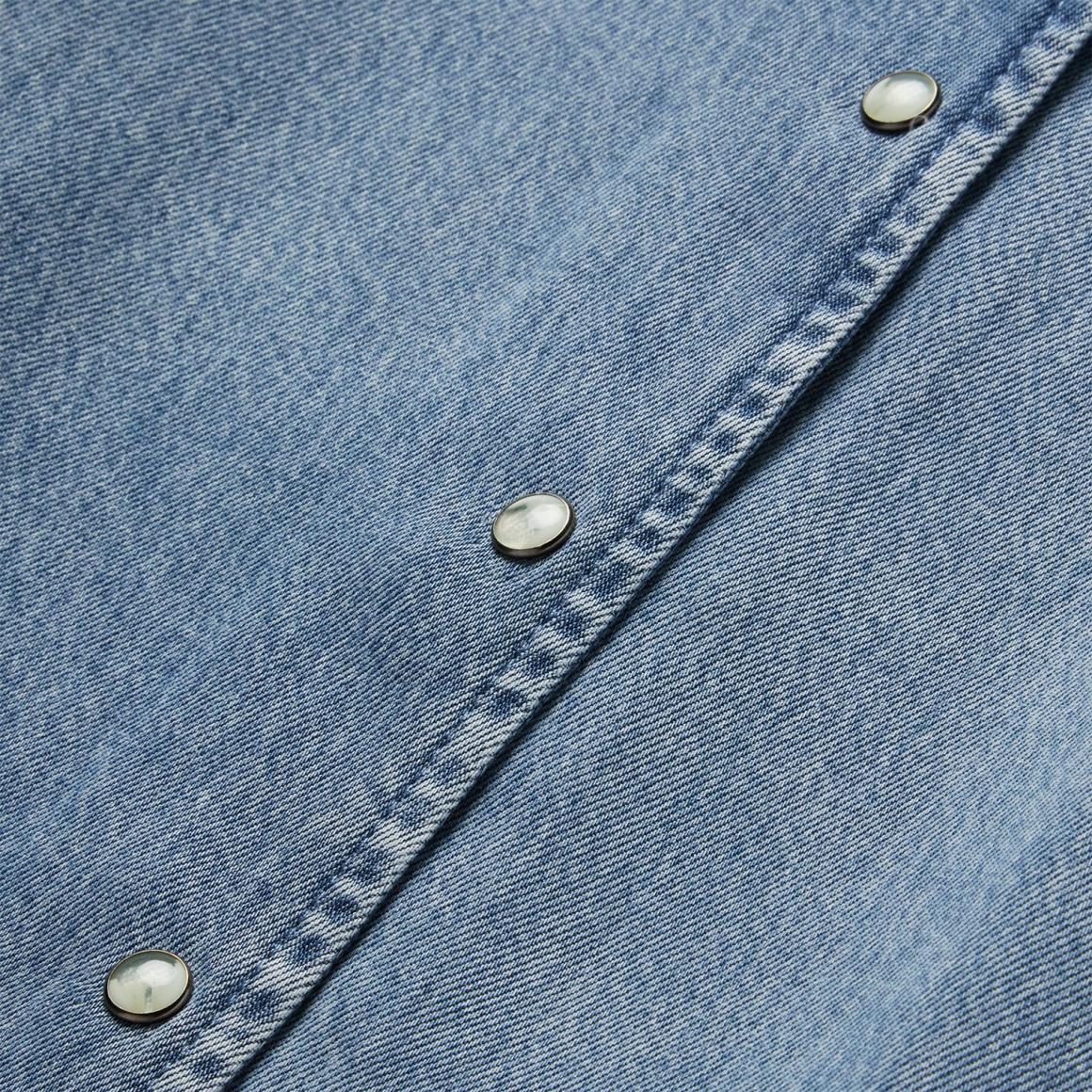 Denim Snap Front Blouse Blue | Women Stetson Blouses