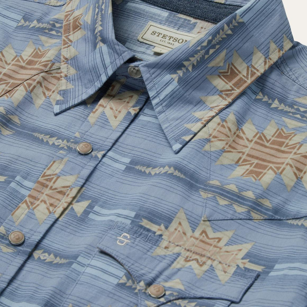 Desert Horizon Shirt Blue | Men Stetson Western Shirts