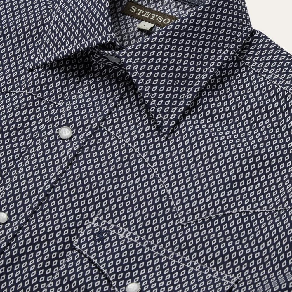 Diamond Geo Western Shirt Blue | Men Stetson Western Shirts