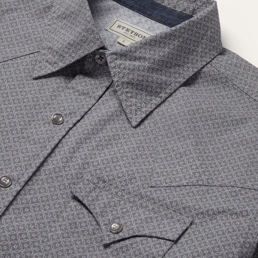 Diamond Print Western Shirt Grey | Men Stetson Modern Cut